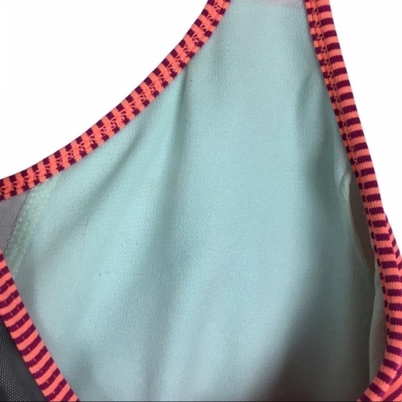 NIKE Top Racerback Sports Bra Stripe Mesh Keyhole Athletic Sportswear Size Large - Picture 12 of 14